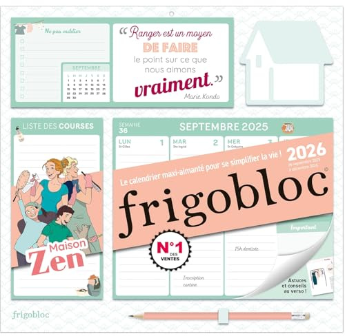 Frigobloc Hebdomadaire 2026 Maison Zen (de sept. 2025 à déc. 2026) - Edition 2025: Avec 1 crayon