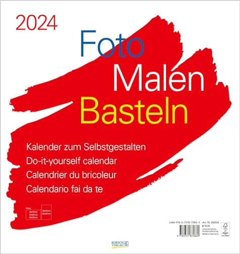 Foto-Malen-Basteln Bastelkalender weiß groß 2024: Fotokalender zum Selbstgestalten. Bastelkalender mit festem Fotokarton. Do-it-yourself Kalender Format: 45,5 x 48 cm