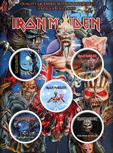 Iron Maiden badge pack Albums band logo Book of Souls Official 5 x Pin Button One Size