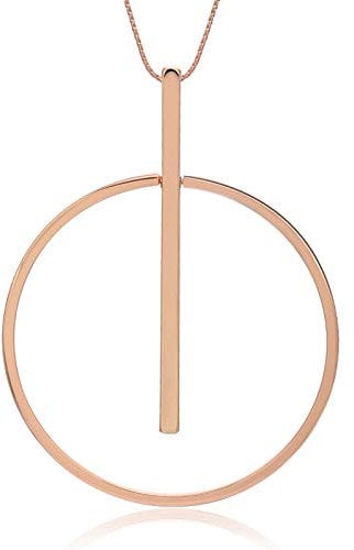 Women's Necklace Simple Style Circle Pendant Necklace for Girls Charm Rose Gold and Silver Long Chain Necklace High Polishing (Rose Gold)