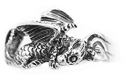 Windalf Vintage Glücks Drachen Silberring NEPOMUK 0.9 cm Sleepy Dragon Schutzring Vikings Freundschaftsring 925 Sterlingsilber (Silber, 46 (14.6))