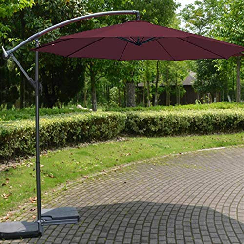 Green Bay 3m Banana Parasol - Crank Mechanism Sun Shade Canopy Cantilever Hanging Umbrella for Outdoor Garden Patio Summer Camping - Wine Red