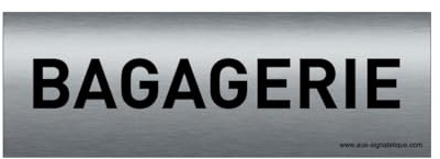 AUA SIGNALETIQUE - Plaque de porte Aluminium brossé imprimé AluSign Texte - 150x50 mm - Double Face adhésif au dos (Bagagerie)