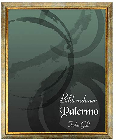 BIRAPA Palermo Bilderrahmen 60x90 cm Türkis Gold - Goldener & Vintage Rahmen