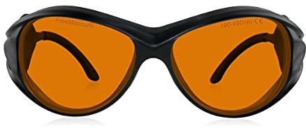 FREEMASCOT OD 6+ 190nm-490nm Wavelength UV light/Anti Blue Light Blocking Safety Glasses for 405nm, 445nm, 450nm,473nm Laser Light (Style 2)