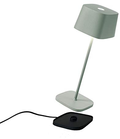Zafferano, Ofelia Lampe, Kabellose, Wiederaufladbare Tischlampe mit Touch Control, Auch für den Außenbereich Geeignet, Dimmer, 2700-3000 K, Höhe 29 cm, Farbe Salbei