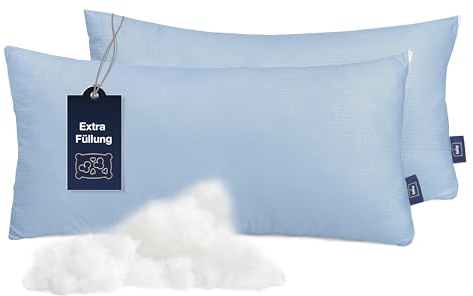 Fabsy Guanciale Letto 2 Pezzi– Set Cuscini Letto in Seersucker con Imbottitura in Microfibra di Poliestere Traspirante– Durevoli–Cuscino per Dormire Regolabile in Altezza (blu, 50x70 cm)