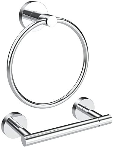 RARXTR Polished Finish Toilet Paper Holder & Towel Ring SUS304 Stainless Steel 2pc Bathroom Hardware Set with Double Post Pivoting Toilet Paper Roll Holder Wall Mount & Bathroom Towel Holder Set