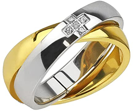 Taffstyle Damen Band Ring Wickelring Edelstahl poliert mit Kreuz Strass Kristall Damenring Bandring Zweifarbig Größe 50 (15.9) Gold Silber