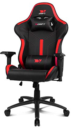 DRIFT GAMING DR350 - Silla Gaming Profesional, Polipiel, reposabrazos 4D, Ruedas silenciosas, pistón Clase 4, inclinación, cojín Lumbar y Cervical, Color Negro/Rojo
