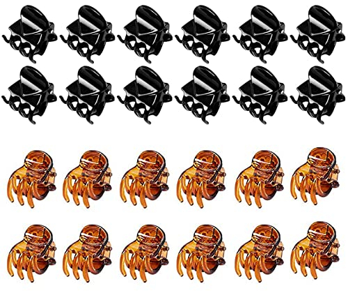 lumcov 24 Pièces Mini Pinces à Cheveux,1.5 cm Petites Pinces à Cheveux Antidérapantes en Plastique,Mini Pinces à Griffes de Cheveux,pour Filles et Femmes(Noir et Marron)