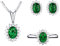 FFWTPY Oval Smaragd Schmuck Set Halskette Ohrringe Ring Silber Kristall Zirkonia Damen Schmuckset Elegant Klassisch Luxus