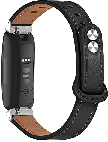 Gimuk Lederarmband kompatibel mit Fitbit Inspire 2 Armband für Damen und Herren, echtes Leder, Sportarmband Ersatzarmband für Fitbit Inspire HR/Inspire/Ace 2/Ace 3, Small/Large, Leder (Schwarz)