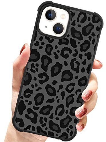 UZEUZA Designed for iPhone 14 Plus Case 6.7 inch, Black Leopard Design Tire Aesthetic Slim Phone Cover Shockproof TPU Case for iPhone 14 Plus(2022)
