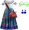 Yigoo Encanto Kostüm Mädchen Mirabel Madrigal Prinzessin Kinder Outfit Karneval Party Halloween Fest Weihnachten Verkleidung mit Tasche Ohrring Brille 110