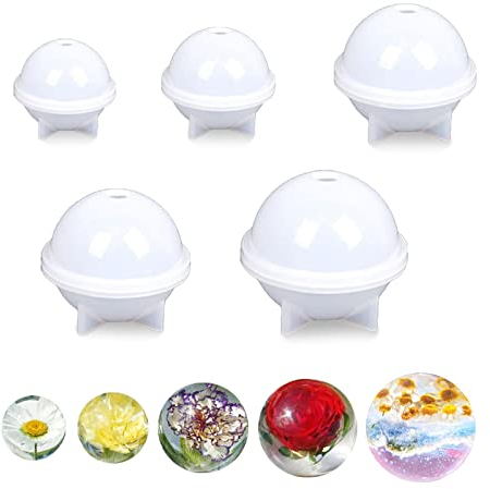 5 pezzi Stampo Silicone Forma Palla Epossidica Silicone Rotondo Resina Stampi Fai da Te Sfera Gioielli Fusione Stampo Collana Resina Siliconica Kit Sfera per DIY Pendenti Orecchini Candele Sapone