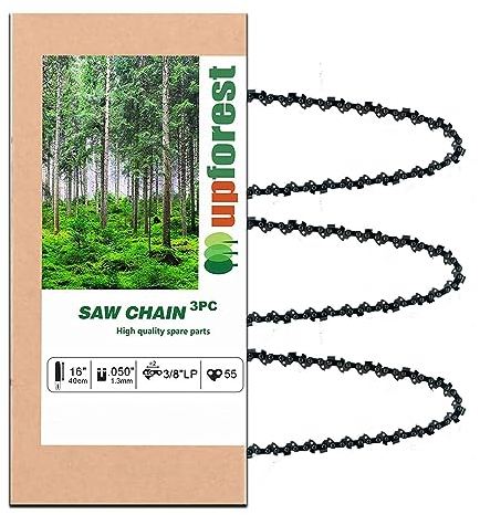 UPFOREST Sägekette 40,6 cm (16 Zoll), 3er-Pack S55, 3/8 Zoll LP-Teilung – 0,50 Zoll Gauge – 55 Treibglieder, Low-Kickback, passend für Craftsman, Stihl MS 170, MS 180 und MS 180 C (91YNS55X3)