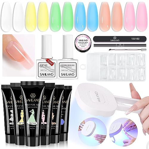 Saviland 6 Farben Poly Gel Nagel Kit - Pink Serie Nagelverlängerung mit Basis & Top Gel, 36W UV LED Nagellampe, Nagelwerkzeuge All-in-1 Französisch Maniküre Starter Set für Zuhause DIY