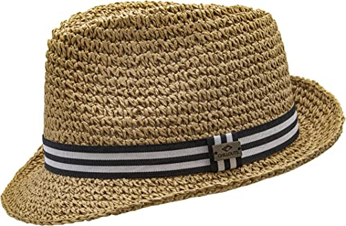 CHILLOUTS Honalo Trilby Crochet Strohhut Sonnenhut Sommerhut Strandhut Strohtrilby Damen/Herren - mit Ripsband Sommer Frühling-Sommer