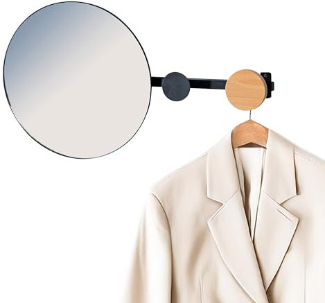 bremermann Miroir mural avec crochet porte-manteau, barre de crochet mural en hêtre et métal Noir