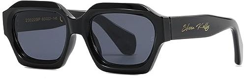 SHEEN KELLY Retro Dicke Hexagon Sonnenbrille Männer Frauen Trendy Oversized Quadrat Chunky Schwarz Dunkel 90er Jahre Brille