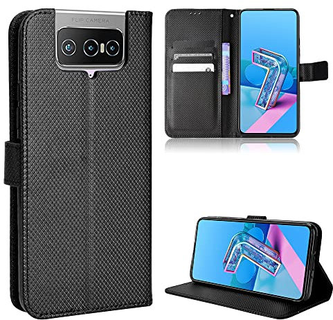 Coque Cuir pour ASUS Zenfone 7 Pro Coque Housse Etui Cover,Coque pour ASUS Zenfone 8 Flip ZS671KS ASUS_I002DD ZS672KS I004D Coque Etui en Cuir PU pour téléphone Portable Black