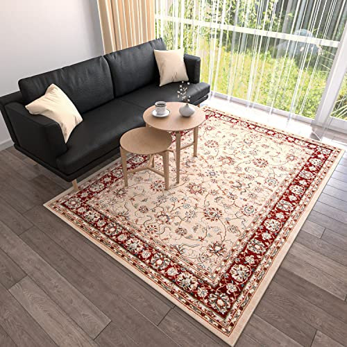 Mazovia Orientalisch Teppich - Traditioneller Teppich für Wohnzimmer, Esszimmer - Orient Teppiche Ornament - ÖKO-TEX Wohnzimmerteppich Rot Beige - 60 x 100 cm