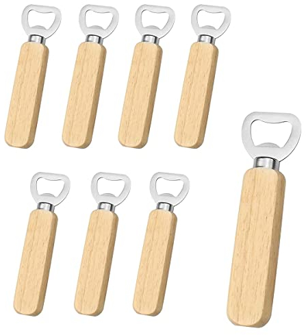 8 Pièces Décapsuleur Bois, Décapsuleurs Inoxydable, Ouvre Bouteille Cadeau avec Manche en Bois, Adeau pour Hommes et Amateurs de Bière