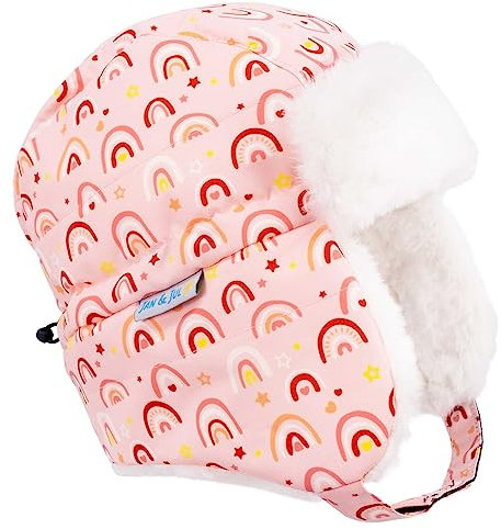 Jan & Jul Warme Winddichte Trapper Wintermütze für Säuglinge Mädchen (S: 3-9M, Pinker Regenbogen)