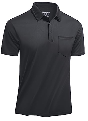 TACVASEN Herren Poloshirts Kurzarm Schnelltrocknend Polo Atmungsaktiv Sommershirts Golf Tee mit Brusttasche (L, Dunkelgrau)