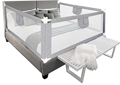 Eulenke 200cm Bettschutzgitter,Bettgitter für Kinder, Höhenverstellbar von 80-96cm, Rausfallschutz Bett für Kleinkinder, Baby bettgitter, Kinderbettgitter, Fallschutz für Kinder, Grau