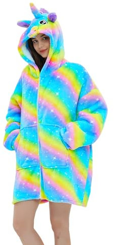 Übergroße Kapuzendecke, Sherpa-Kapuzenpullover, weich und warm, mit großer Fronttasche, bequem, Plüsch, Kapuzenpullover, für Erwachsene, Jugendliche, Kinder, Innen und Außen, Farbe Reißverschluss,