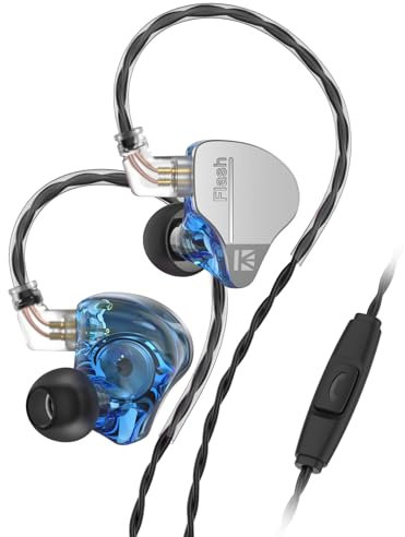 YINYOO KBEAR Flash Wired Earbuds, Gaming Earbuds, 3.5mm Plug in Ear Headphones, 1DD 1BA Hybrid in Ear Monitors, IEM Eardphones with Tangle-Free Cable for Laptop PC Computer (with mic, Blue)