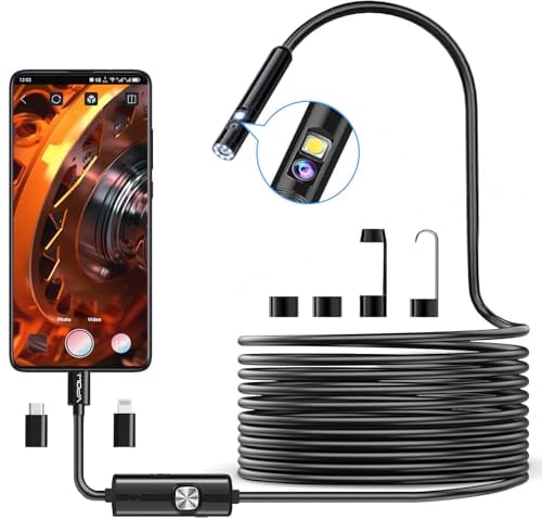 Telecamera Ispezione Endoscopio sonda Endoscopica: Doppia Lente HD 1920P USB Telecamera per Ispezione Tubi per iPhone, Smartphone Android iOS - Camera senza WiFi 8 luci LED Cavo Semirigido 5 Metri