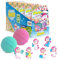 INKEE UNICORN PROFESSIONS | 5x Badebomben Kinder mit Überraschung, 5 von 6 verschiedenen Einhörnen zum Sammeln - 5x 100g Badekugeln mit Bananenmilchshake-Aroma und Jojobaöl, Rosa oder Grün