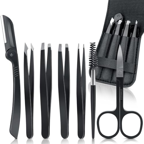 7 Stk Pinzetten, Romon Pinzette für Augenbrauen Zupfen, Präzisionsset Pinzetten Aus Edelstahl, Pinzette, Augenbrauenzupfen Set，Wimpern Pinzette, Augenbrauen Pinzette Profi Für Frauen Und