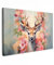 MuchoWow© Leinwand Groß 120x80 cm XXL Deko Schlafzimmer Aesthetic Leinwandbilder Wohnzimmer Gemälde Foto Geschenk Living Room Decoration Hirschkopf Wanddeko Hirsch Bild - Reh - Blumen - Rosa