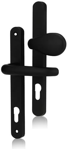 XFORT Uros Black Inline UPVC Door Handle, (PZ 92mm, Screw Hole Distance 211mm, Overall 243mm) Aluminium Lever/Pad UPVC, Front Door Handle