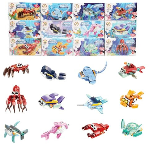 TNSLAND Cadeaux Fête Anniversaire Enfant, 12 Animaux Ensemble de Briques de Construction School Award Petits Jouets Party Favors, Jeu Créatives Cadeau Invite pour Enfants 4-12 Ans Garçons Filles