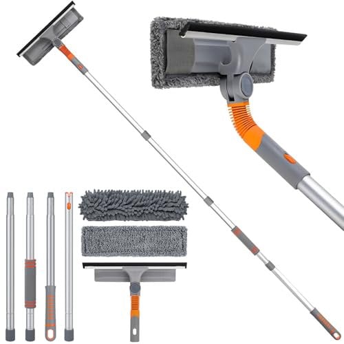 WenYa 165cm Window Squeegee Cleaner Tool Kit, 2 in 1 Window Washing Squeegee with Long Handle, Telescopic Pole Cleaning Equipment for Car Indoor Outdoor Window Glass (65In)