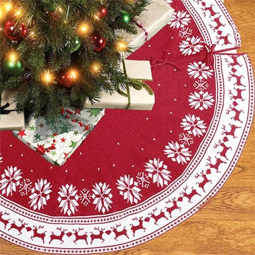 Groß Rot Schneeflocken Decke Christbaumdecke, Weihnachtsbaum Decke Rund Rot, annenbaum-Unterlage mit Weihnachtsmotiv, Für Weihnachtsbaum Weihnachts Dekoration (122 cm)