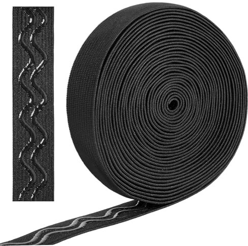 Xinjoduz Elastisches Band 5 Yards Breites Rutschfestes Wellensilikon Gummiband 20mm Greiferband Nähen Flaches Taillenband Elastizität Silikonband für Kleidung näht DIY Basteln Sporthosen Schwarz