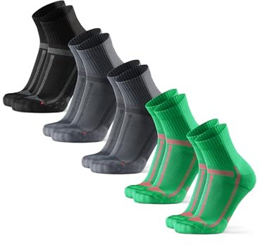 DANISH ENDURANCE Quarter Laufsocken, 5 Paar Knöchelhohe Sportsocken, Atmungsaktiv, Unisex, für Damen & Herren, Mehrfarbig (1xSchwarz/Grau, 2xGrau/Schwarz, 2xGrün), 43-47