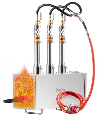 VEVOR Forgia a Gas Propano Bruciatore Quadrato per Coltelli Metalli Attrezzature per Forgiatura, Forgia a Gas Propano in Acciaio Inox 3 Bruciatori Portabile, Forgia a Gas per Coltelli Max. 1427℃