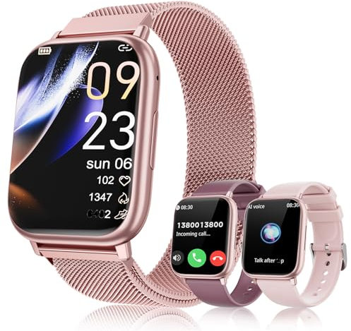 RifePhi SmartWatch Damen mit Telefonfunktion, 1,83 Uhr mit /SpO2/Menstruationszyklus 24H Herzfrequenz/Schlafmonitor/IP68 Wasserdicht/Fitness Tracker/für iOS Android (Purple Gold)