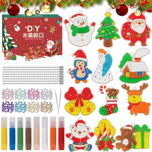 Weihnachtliche Kristall Klebemalerei, Window Color Weihnachten, 12 Stück Kristallklebemalerei Kinder, DIY Window Color Set Weihnachten, Kristallklebemalerei Weihnachtlich Für Weihnachten Deko