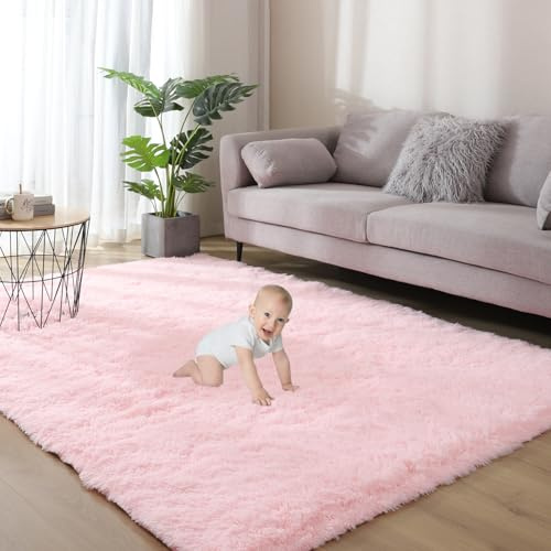 Gsogcax Tapis Salon 160×200CM, Doux Moelleux Tapis Chambre pour Enfant, Antidérapant Moderne Grand Tapis de Salon pour la décoration de la Maison - 5'×7' Rose