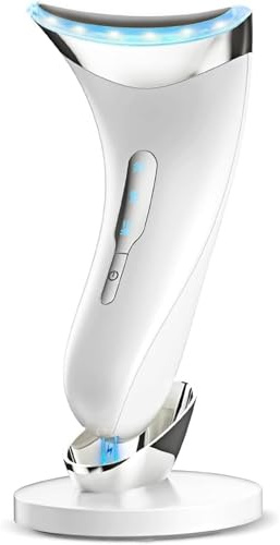 Appareil de Massage Visage Anti-Rides avec Lifting EMS thermique à 45°C et Thérapie LED 3 modes - Raffermissant Visage & Cou Masseur Facial Double Menton de Beauté Electrique