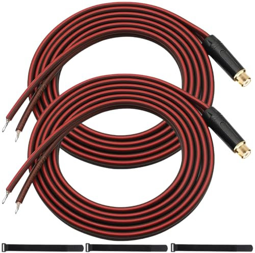 MKBKLLJY 2 cavi RCA femmina a filo nudo, 60 cm, 16 AWG, cavo rosso positivo, rivestimento in rame puro, spina placcata in oro, resistenza alla corrosione, con fascette per cavi per altoparlanti a