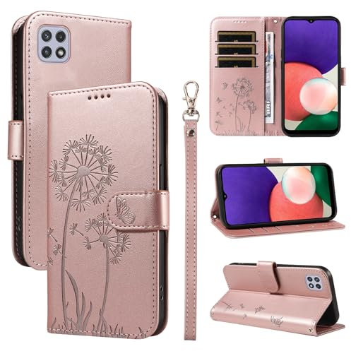 Bravoday Handyhülle für Samsung Galaxy A22 5G Hülle, Premium PU Lederhülle Klappbar Tasche Klapphülle mit Magnet Kartenfach Standfunktion Schutzhülle für Galaxy A22 5G, Roségold